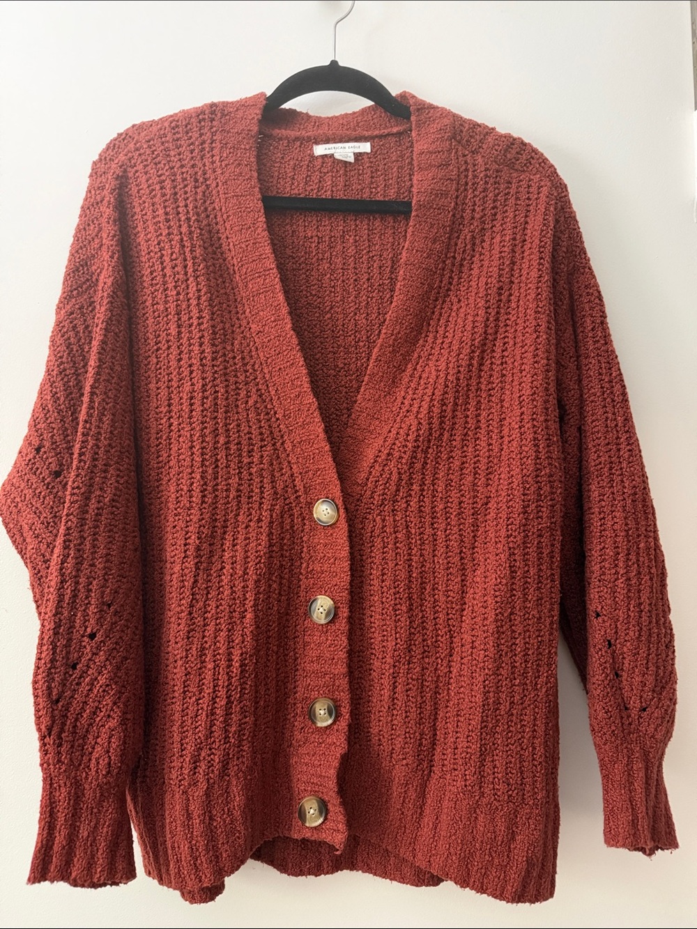 American Eagle Outfitters Rust Red Button-Front Knit Cardigan